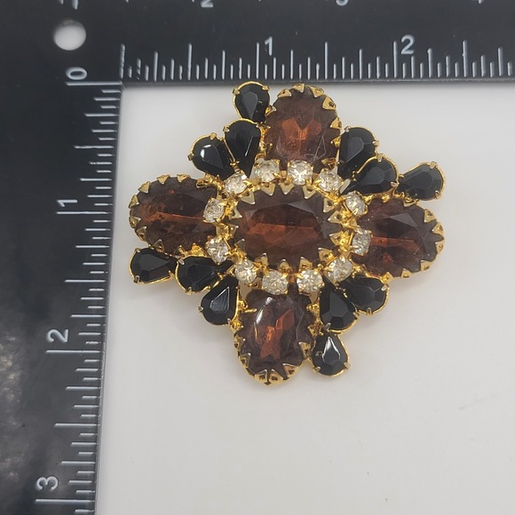 Vintage Rhinestone Brooch Brown Cupcake Setting Gold Tone‎ Heavy - Picture 6 of 10